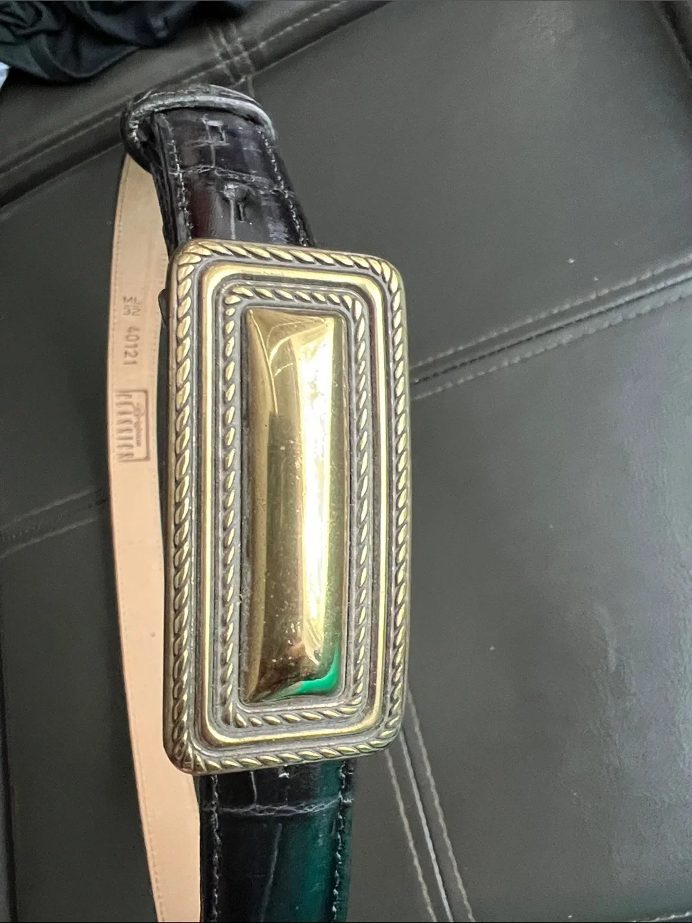 Brighton Black Leather Belt with Gold Rectangular Buckle Size ML